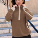 Amazon Women's Zip Sweatshirt Hoodie, Long Sleeve Stand Up Collar Pullover, Casual Color-Blocked Top with Pockets