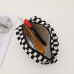 Korean ins checkerboard knitting cosmetic bag contrasting color woolen grid large capacity storage finishing bag pencil case - Image 5