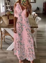 309#2022 European and American cross-border women's summer new lace short-sleeved printed long bohemian dress - Image 9