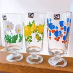 Vintage printing glass small daisy tulip tall glass
