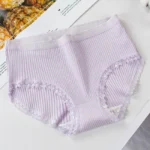 Factory direct sales of women's cotton quality girls' triangle bottoms women's underwear high waist plus size pants lace edge middle waist - Image 2