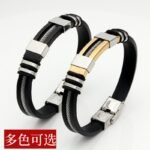 Wholesale New European and American Silicone Titanium Steel Bracelet Popular Fashion Men's Hand Jewelry Amazon Adjustable Cross Bracelet - Image 2