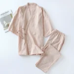 Gauze new Japanese double-layer cotton yarn pajamas women's spring and autumn cotton bathrobe couple cotton trousers home service suit - Image 3