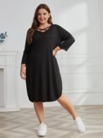 Women's fashion casual loose fitting long sleeved oversized dress - Image 5