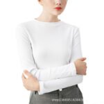 Autumn heavy imported Peruvian cotton small crew neck long-sleeved T-shirt women's white cotton slim Korean version with an undershirt - Image 5