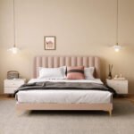 Nordic light luxury flannel bed fabric pink soft foreskin bed Italian minimalist master bed 1.8m double bed - Image 2