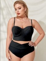 new cross-border Amazon European and American sexy large size solid color high waist bikini ladies swimwear manufacturers wholesale