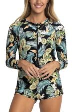 Tamron 2023 new long-sleeved surfing suit beach sunscreen boxer bottoms European and American printing ladies one-piece swimsuit - Image 4
