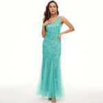 Large size European version sequined evening dress light luxury banquet dress embroidered mesh gauze slim mermaid skirt women's spot - Image 6