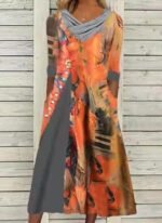 Printed Long Skirt Mid Waist Flat Gray Temperament Commuter Slim Dress - Image 6
