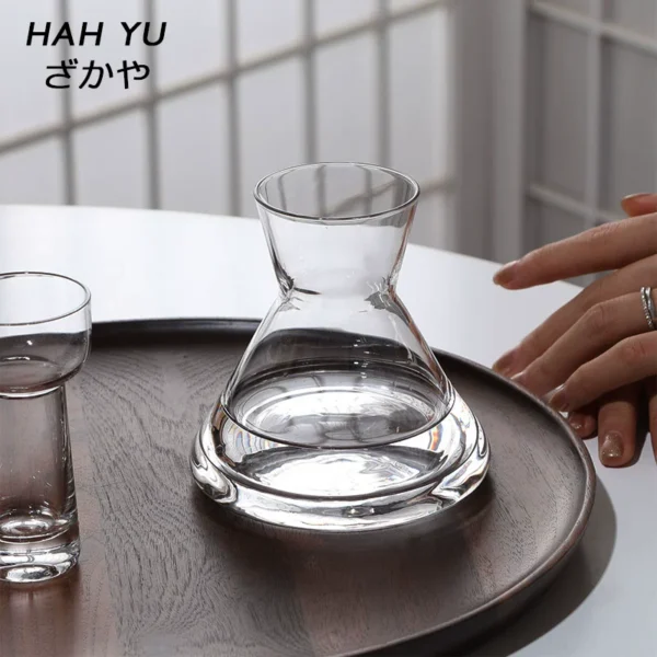 The moon is sinking and people are quietly burning incense around / medieval Japanese-style sake pot wabi-sabi vintage crystal glass