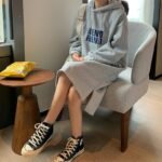 Autumn and winter plus velvet thickened loose thin letter embroidery long-sleeved lazy long skirt sweater dress women - Image 4