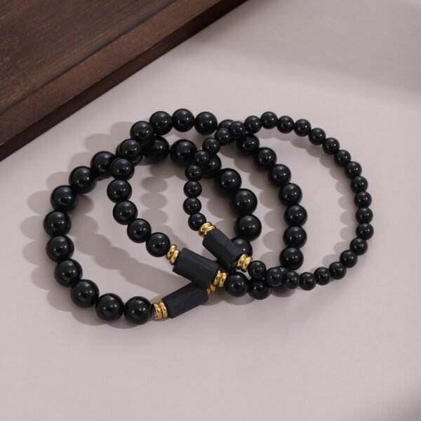 Cross-border Amazon New 6 8 10MM Tourmaline Natural Obsidian Beaded Bracelet Men's and Women's Jewelry Wholesale