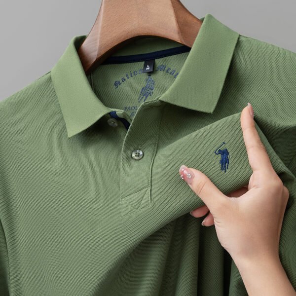 Paison Dragon Autumn and Winter Cotton Double-sided Bead Men's Polo Shirt Long Sleeve Lapel Long Staple Cotton Paul Embroidery Men's Polo