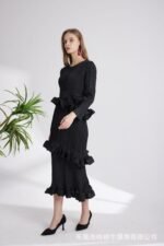 2023 spring and autumn Miyake long-sleeved lace-up dress with ruffles - Image 4