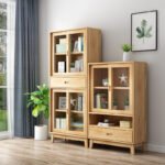 Solid wood sliding door bookcase Nordic log glass door dustproof locker simple modern cabinet children's study storage