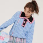 Polo neck ruffle lantern sleeve sweater - Image 2