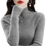 Ordos wool sweater women's autumn and winter slim black sweater semi-turtleneck with wool knitted base layer - Image 5