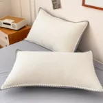 Ins washed cotton bed four-piece set pure cotton 100 simple solid color bed sheet quilt cover fitted sheet three-piece bedding - Image 5