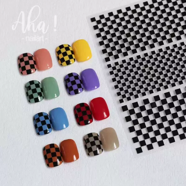 Internet celebrity ins waterproof checkerboard pattern houndstooth lattice hollowed out manicure nail decoration small pattern accessories stickers