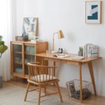 Nordic minimalist European household solid wood drawer computer desk Japanese desk minimalist log storage desk bookshelf combination - Image 3