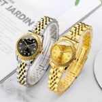 Diamond Face Steel Strap Date Watch Women's Simple Casual Student Fashion Quartz Gold Set Men's Watch Couple - Image 2