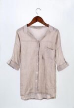 2023 summer new sun protection clothing Japanese style small fresh loose cotton and linen three-quarter sleeve stand collar shirt female linen shirt - Image 9