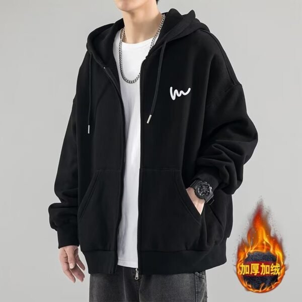 American fleece thickened sweatshirt jacket men's sports hooded cardigan jacket handsome men's loose and versatile clothes