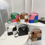 Fashion 2025 new color contrast splicing commuter handheld simple texture one-shoulder crossbody women's bucket small bag trend - Image 4