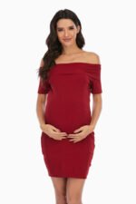 6175# in stock! New Maternity Skirt Amazon eBay Europe and America Solid Color One Shoulder Short Sleeve Dress - Image 2