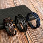 European and American retro men's hand-woven bracelet natural stone synthetic beaded alloy buckle men's bracelet spot wholesale