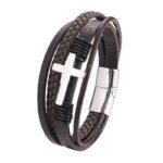 Cross border hot sale punk cross leather bracelet men's multi-layer hand-woven rope magnet clasp bracelet jewelry - Image 4
