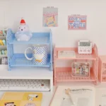 Japanese desktop double storage rack student dormitory cosmetic rack office table multi-layer finishing shelf - Image 4