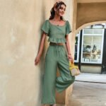 Independent research and development design European and American independent station fashion suits wide-leg pants 2022 summer French square collar loose top - Image 3