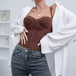 Cross-border women's clothing European and American style sexy solid color lace strap fish bone steel ring wrapped chest breastless backless vest 9009 - Image 3