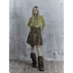 CHECK EMBROIDERY HIGH WAIST PLEATED SKIRT - Image 4