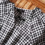 ZOJ Japanese-style cotton dress black and white grid 2022 new spring and summer fashion women's skirt short sleeves / middle sleeve selection - Image 2