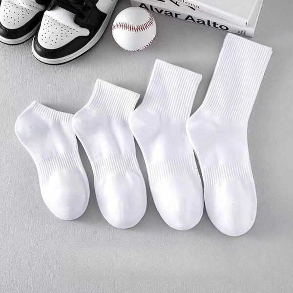 Medium socks for men and women, black and white spring, summer and autumn thick line, anti-odor, sweat-absorbing, breathable, non-balling, high-elastic sports socks
