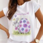 Easter T-shirt women's European size Easter short-sleeved spot tops rabbit print tops European and American plus size women - Image 6