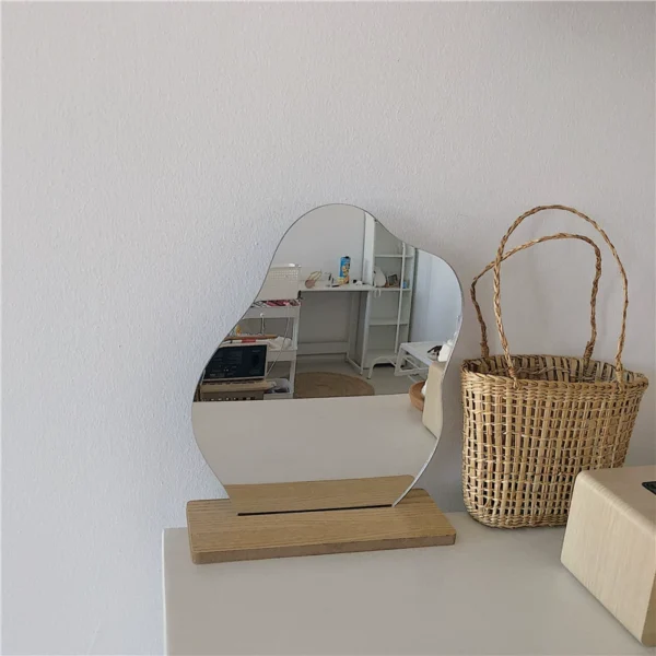 Korean ins simple niche irregular mirror dormitory desktop wooden makeup mirror special-shaped decoration photo props
