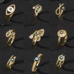 European and American cross-border jewelry sources, copper zircon, enamel dripping oil rings, female evil eyes, retro tail rings, open rings