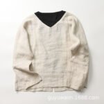 Japanese high-end splicing design sense niche cotton and linen long-sleeved shirt women's fresh and sweet raglan sleeve cardigan top - Image 4