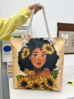 New Cross Border Versatile Tote Bag Women's Portable Shopping Bag Creative Woman Print Thick Rope Large Capacity Beach Bag - Image 2