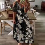 309#2022 European and American cross-border women's summer new lace short-sleeved printed long bohemian dress - Image 2