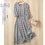 ZOJ Japanese-style cotton dress black and white grid 2022 new spring and summer fashion women's skirt short sleeves / middle sleeve selection