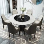 Italian minimalist slate round dining table with turntable living room round dining table and chair combination postmodern slate dining table