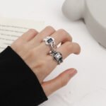 Korean version of ins cold wind personality black irregular texture French lava niche design opening index finger female - Image 3