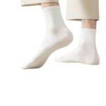 Zhuji socks men's middle and high black and white solid color cotton spring and autumn style breathable, deodorant and sweat-absorbent sports trend small white socks - Image 5