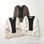 Japanese high-end splicing design sense niche cotton and linen long-sleeved shirt women's fresh and sweet raglan sleeve cardigan top - Image 3