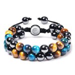 Cross-border hot sale 8mm blue tiger's eye black magnet bracelet double layer handwoven black onyx double row bracelet for men - Image 5
